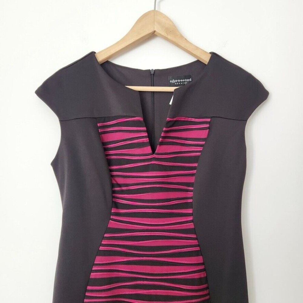 Y2K Office Siren Bodycon Dress 6P NWT Black Berry Purple Colorblock Work Ruched - Picture 3 of 13